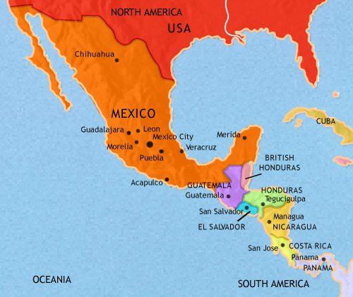 Nicaragua Neighbouring Countries and Central American Map