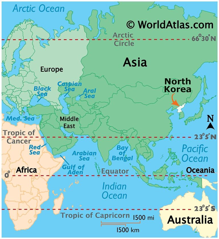 North Korea Neighbouring Countries and East Asian Map