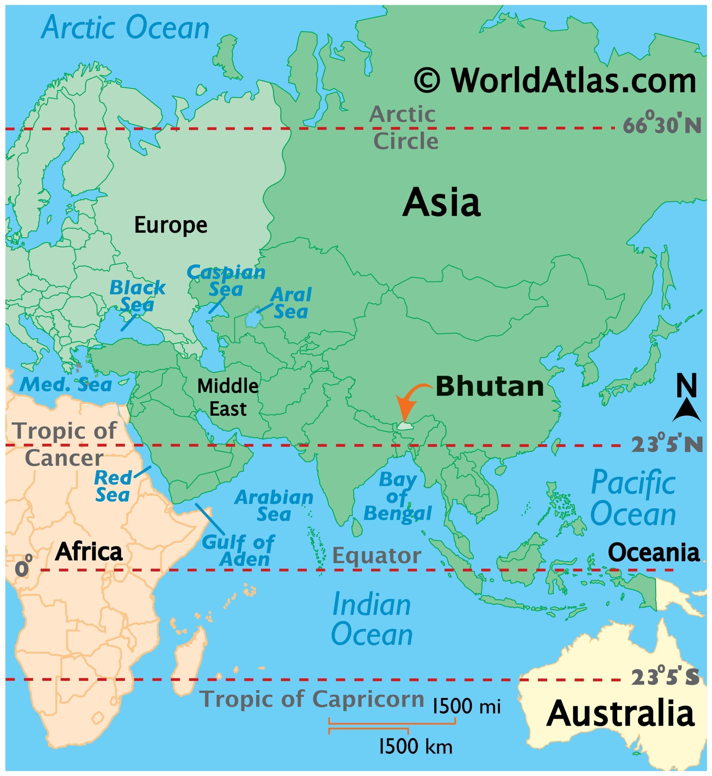 Bhutan Neighbouring Countries on the Map