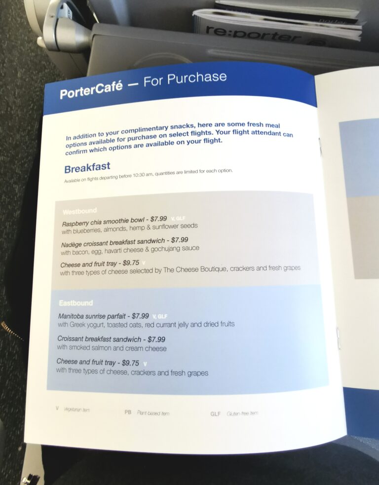 Porter Airlines Meal Options for Flyers